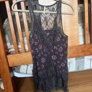Free people Black Lace Floral Tank Top with Sheer Lace Trim